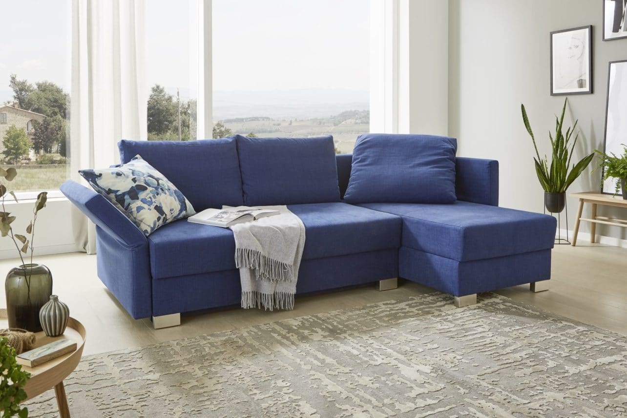 Naturschlafsofa Neo in Blau mit Recamiere